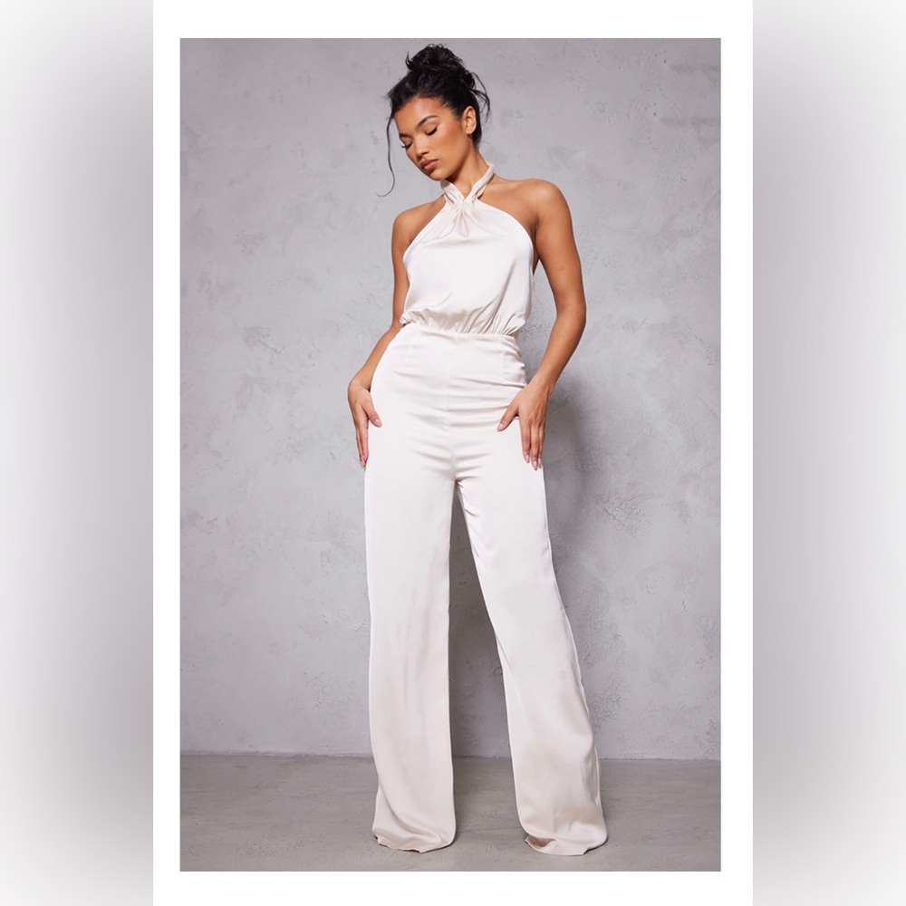 Off white PLT satin wide leg jumpsuit
